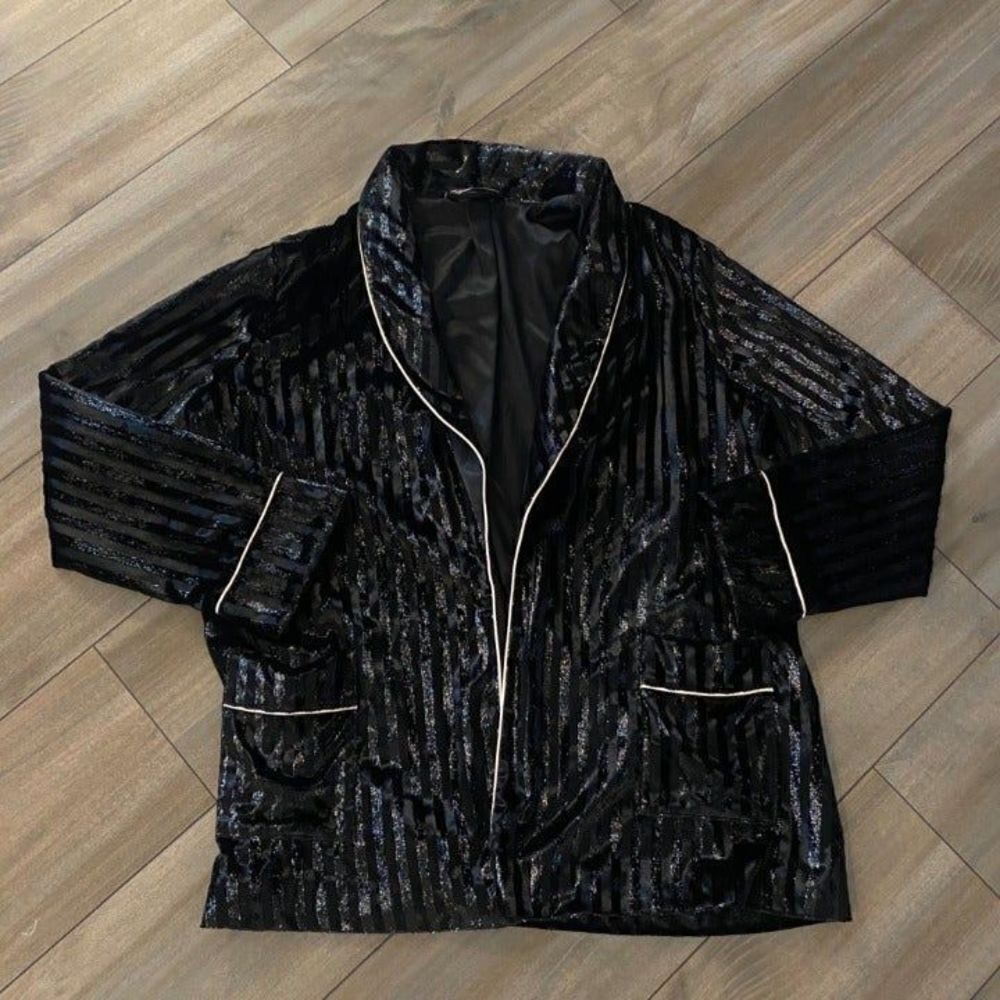 Victorias Secret Black Velvet Stripe Blazer Jacket XL Womens